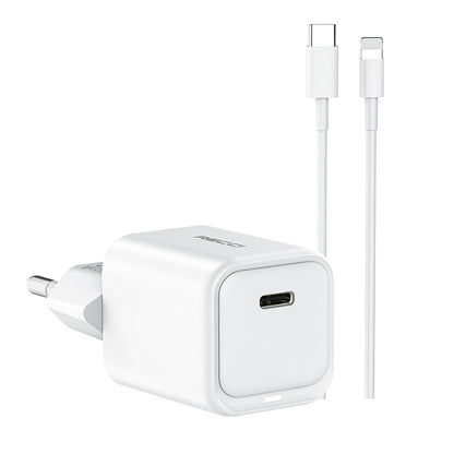 Recci RC65E Hızlı Şarj Başlığı Type-C to Lightning PD 20W Kablolu Şarj Seti