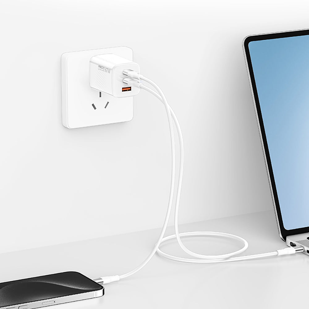Recci RC85E GaN Teknolojili Hızlı Şarj Başlığı USB-A to Type-C PD 67W Kablolu Şarj Seti