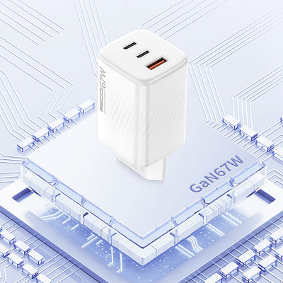 Recci RC85E GaN Teknolojili Hızlı Şarj Başlığı USB-A to Type-C PD 67W Kablolu Şarj Seti Beyaz