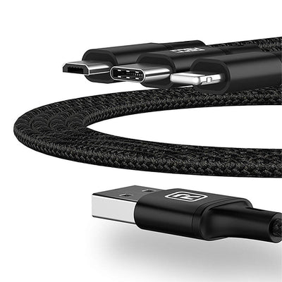 Recci RCS-D120 Fast Wind Serisi 3in1 USB-A to Lightning – Type-C – Micro Şarj ve Data Kablosu 1.2M Siyah