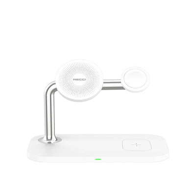 Recci RCW-20 Prestige Serisi 3in1 Magsafe 15W Hızlı Şarj Özellikli Magnetik Kablosuz Şarj Standı Beyaz
