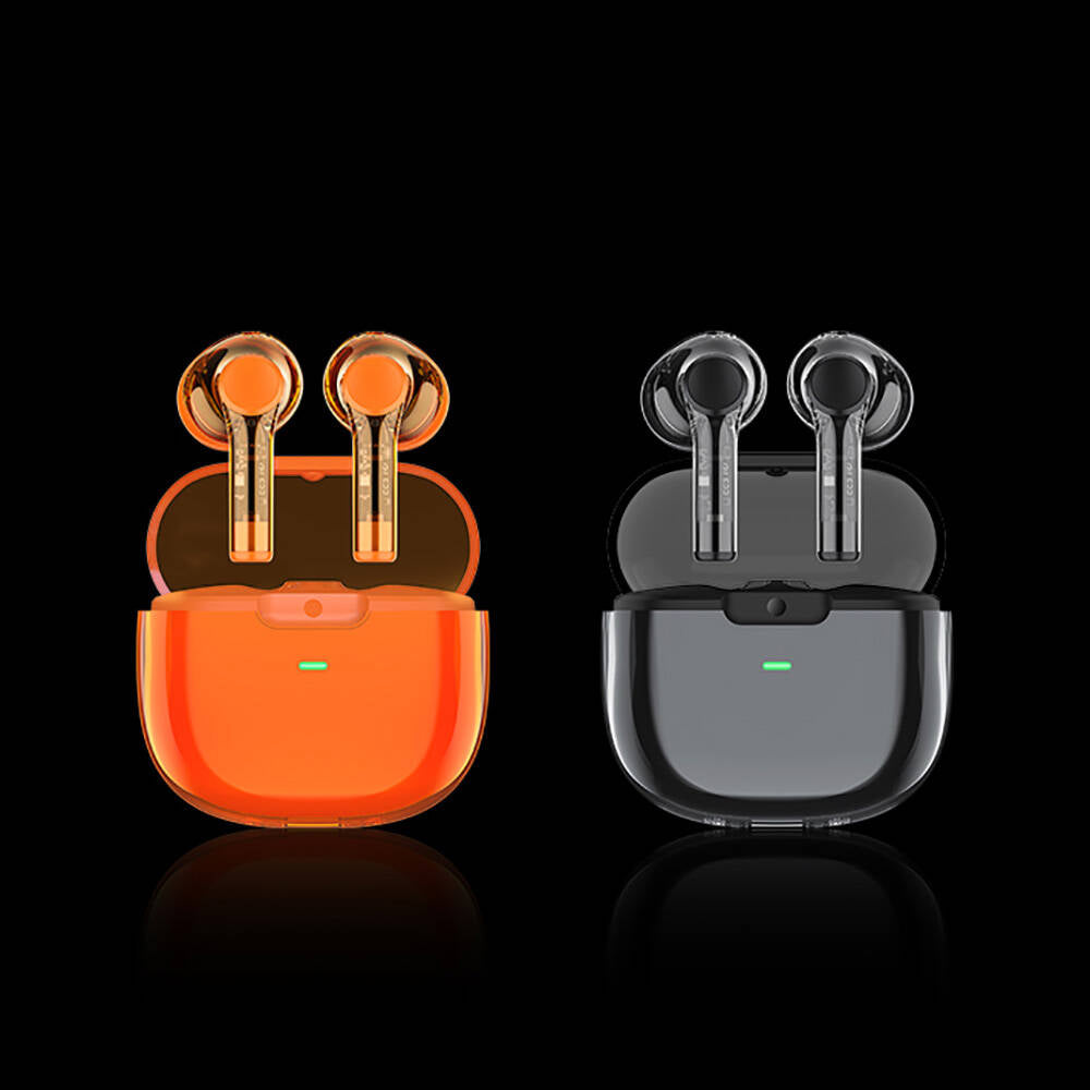 Recci REP-W50 Şeffaf Tasarım Hi-Fi Ses Kaliteli Bluetooth v5.3 Amber Serisi Kulak İçi Kulaklık Turuncu