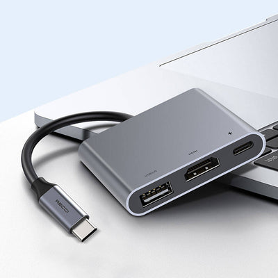 Recci RH05 Type-C to Type-C PD100W + HDMI 4K@30Hz + USB3.0 Bağlantı Özellikli 3in1 Hub Gri