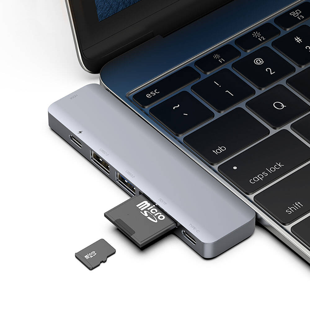 Recci RH08 Type-C to Type-C + SD/TF + USB3.0 + USB2.0 + HDMI + Thunderbolt 3 Bağlantılı 7in2 Hub