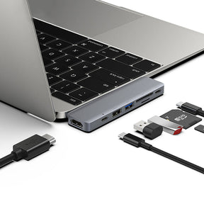 Recci RH08 Type-C to Type-C + SD/TF + USB3.0 + USB2.0 + HDMI + Thunderbolt 3 Bağlantılı 7in2 Hub