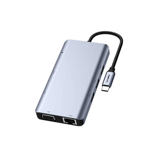 Recci RH09 Type-C to Type-C + SD/TF + USB3.0 + USB2.0 + HDMI + VGA + RJ45 Bağlantılı 9in1 Hub