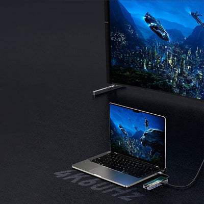 Recci RH17 Type-C to Type-C PD100W + USB3.0 + HDMI + Type-C + RJ45 Bağlantılı 6in1 Hub Gri