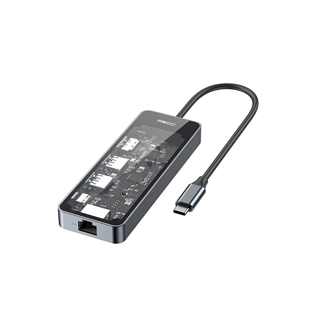 Recci RH17 Type-C to Type-C PD100W + USB3.0 + HDMI + Type-C + RJ45 Bağlantılı 6in1 Hub