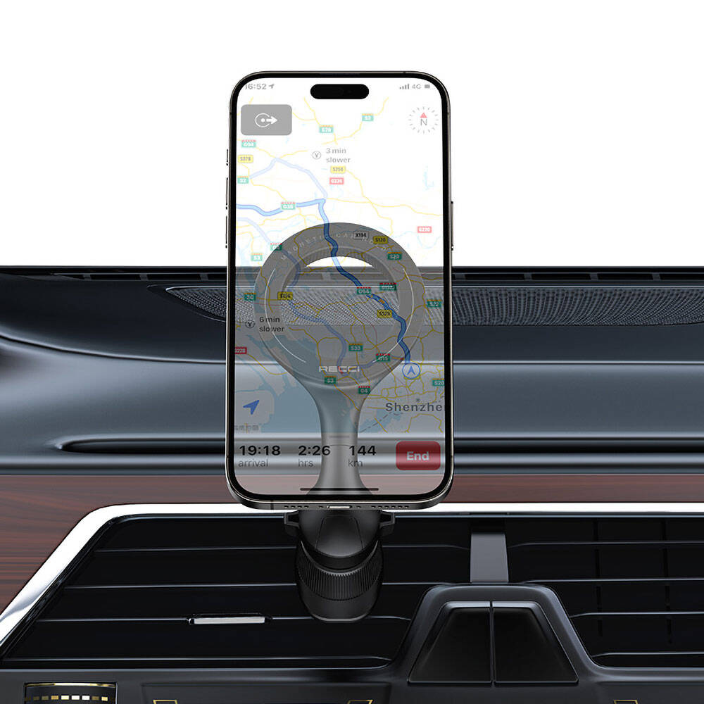 Recci RHO-C42 Magsafe Magnetik 360° Dönebilen Havalandırma Tasarım Araç Telefon Tutucu Siyah