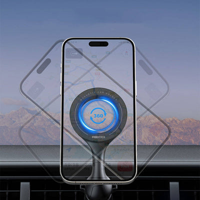 Recci RHO-C42 Magsafe Magnetik 360° Dönebilen Havalandırma Tasarım Araç Telefon Tutucu Siyah