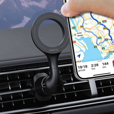 Recci RHO-C42 Magsafe Magnetik 360° Dönebilen Havalandırma Tasarım Araç Telefon Tutucu Siyah