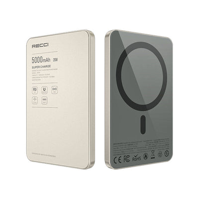 Recci RP25 PD 20W Ultra İnce Hızlı Şarj Özellikli Wireless Powerbank 15W 5000mAh Gold