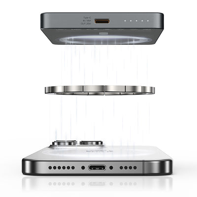 Recci RP33 PD 20W Ultra İnce Led Göstergeli Hızlı Şarj Özellikli Wireless Powerbank 15W 5000mAh Gri