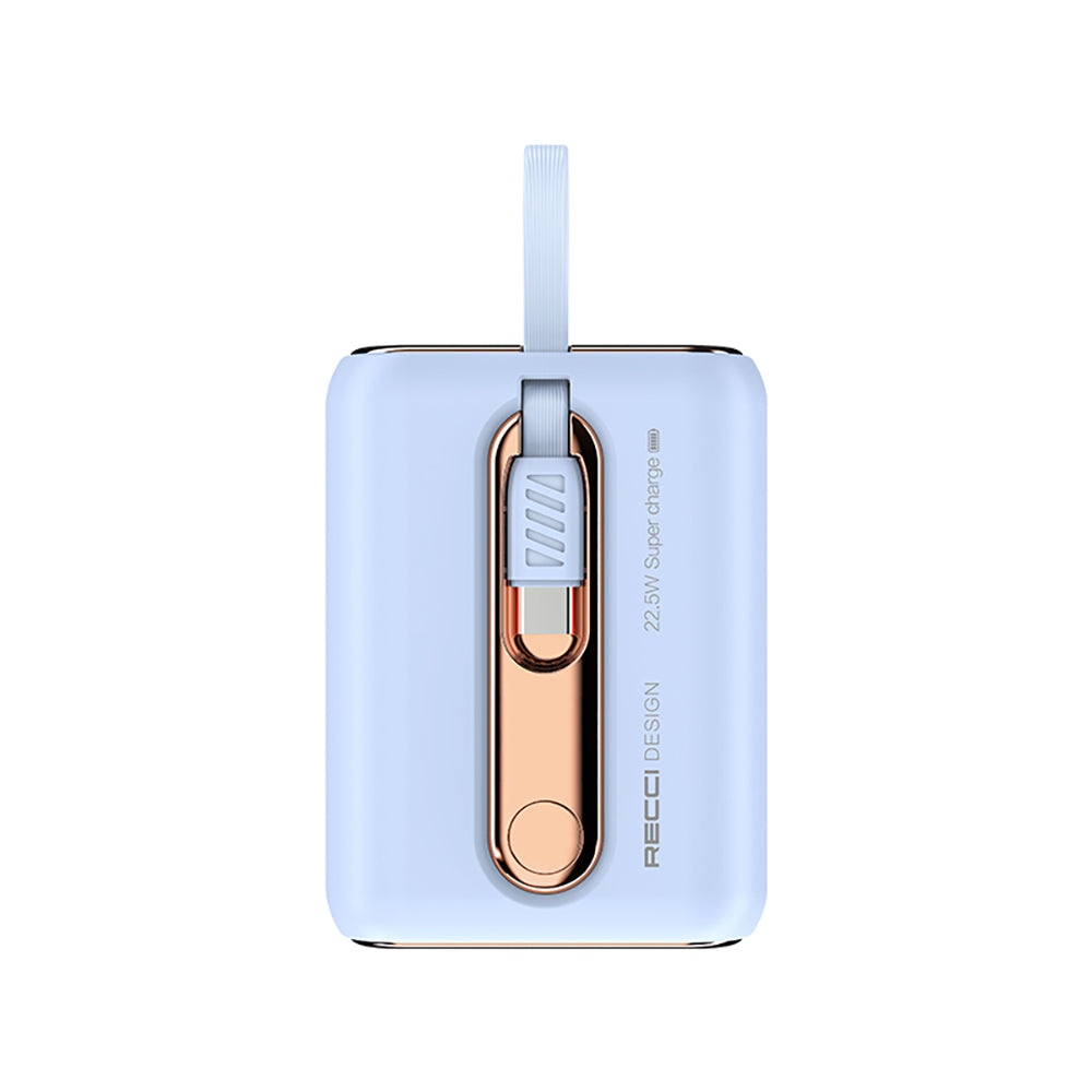 Recci RPB-P12C PD 20W Askı İpli Hızlı Şarj Özellikli Type-C Kablolu Powerbank 22.5W 9000mAh Mavi