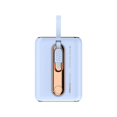 Recci RPB-P12C PD 20W Askı İpli Hızlı Şarj Özellikli Type-C Kablolu Powerbank 22.5W 9000mAh Mavi