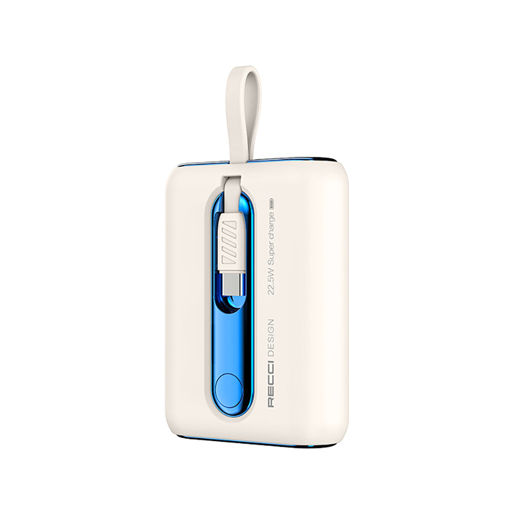 Recci RPB-P12C PD 20W Askı İpli Hızlı Şarj Özellikli Type-C Kablolu Powerbank 22.5W 9000mAh Mavi
