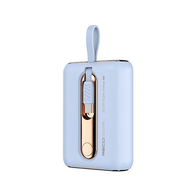 Recci RPB-P12C PD 20W Askı İpli Hızlı Şarj Özellikli Type-C Kablolu Powerbank 22.5W 9000mAh Mavi