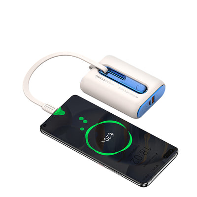 Recci RPB-P12C PD 20W Askı İpli Hızlı Şarj Özellikli Type-C Kablolu Powerbank 22.5W 9000mAh Mavi