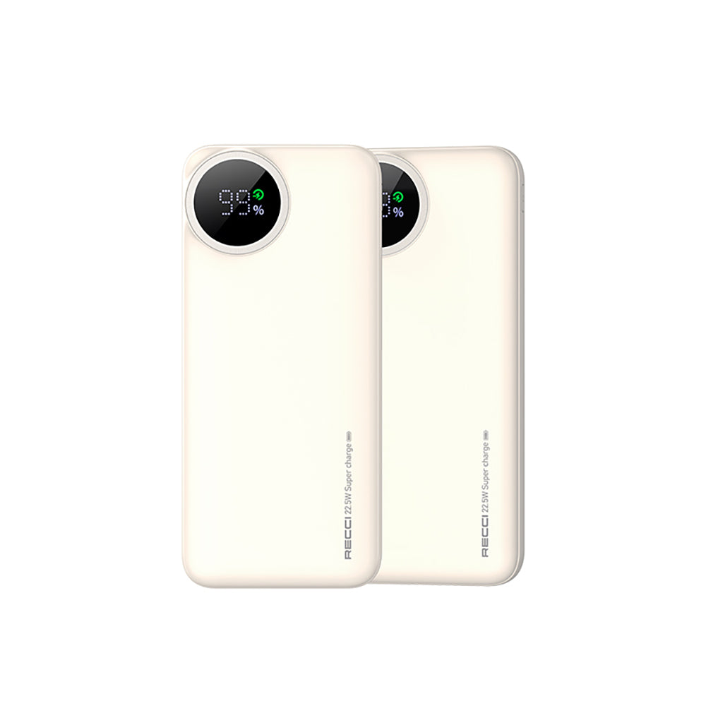 Recci RPB-P48 PD 20W Dijital LED Göstergeli Hızlı Şarj Özellikli Taşınabilir Powerbank 22.5W 10000mAh Krem