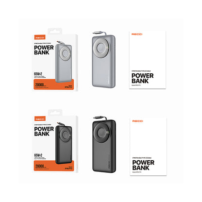 Recci RPB-P72 Hızlı Şarj Özellikli Type-C Kablolu Powerbank 65W 20.000mAh