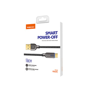 Recci RS02C Smart Power-Off Serisi Hızlı Şarj Özellikli USB-A To Type-C Kablo 1M