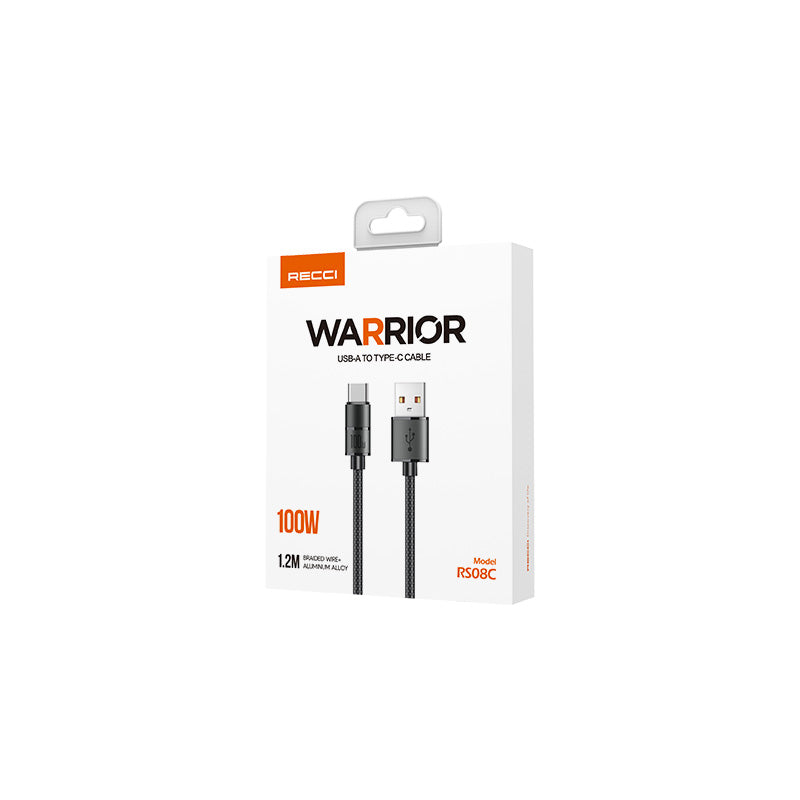 Recci RS08C Warrior Serisi 100W Hızlı Şarj Özellikli USB-A To Type-C Kablo 1.2M