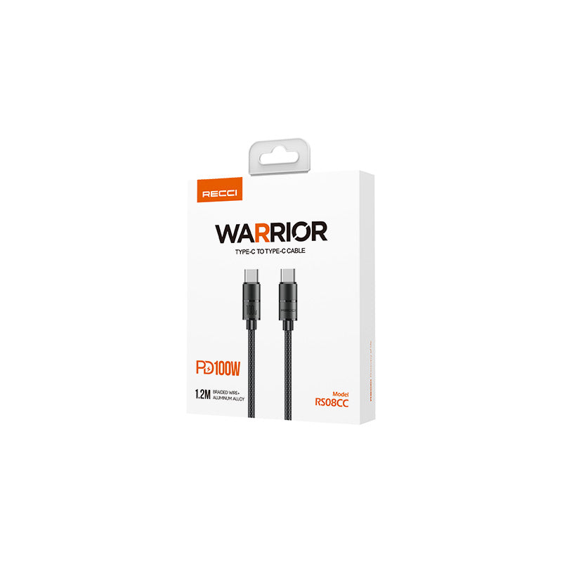 Recci RS08CCPD Warrior Serisi 100W Hızlı Şarj Özellikli Type-C To Type-C PD Kablo 1.2M