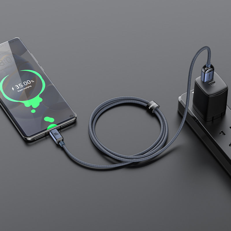 Recci RS09C Crystal Serisi 100W Hızlı Şarj Özellikli USB-A To Type-C Kablo 1.2M Mavi
