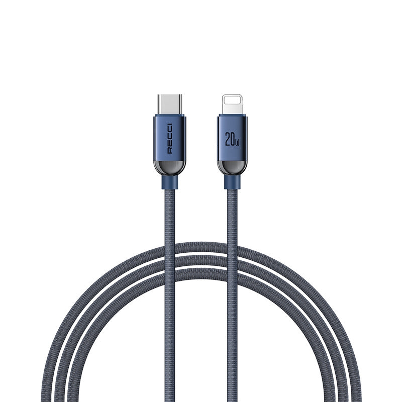 Recci RS09CLPD Crystal Serisi 20W Hızlı Şarj Özellikli Type-C To Lightning PD Kablo 1.2M Mavi