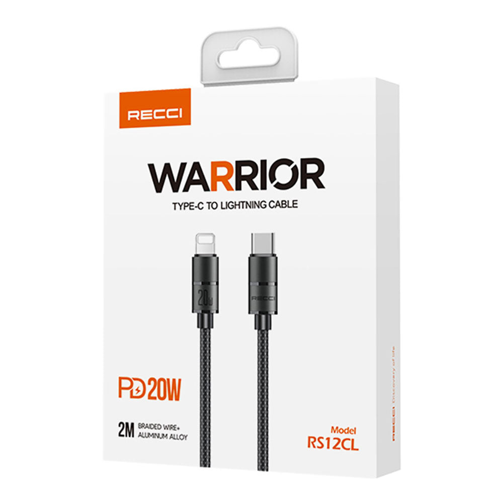 Recci RS12CL Warrior  Serisi 20W Hızlı Şarj Özellikli Type-C To Lightning PD Kablo 2M