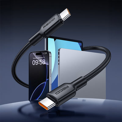 Recci RS46C USB-A to Type-C 2.4A Hızlı Şarj Özellikli Data ve Şarj Kablosu 100W 1.2M Siyah