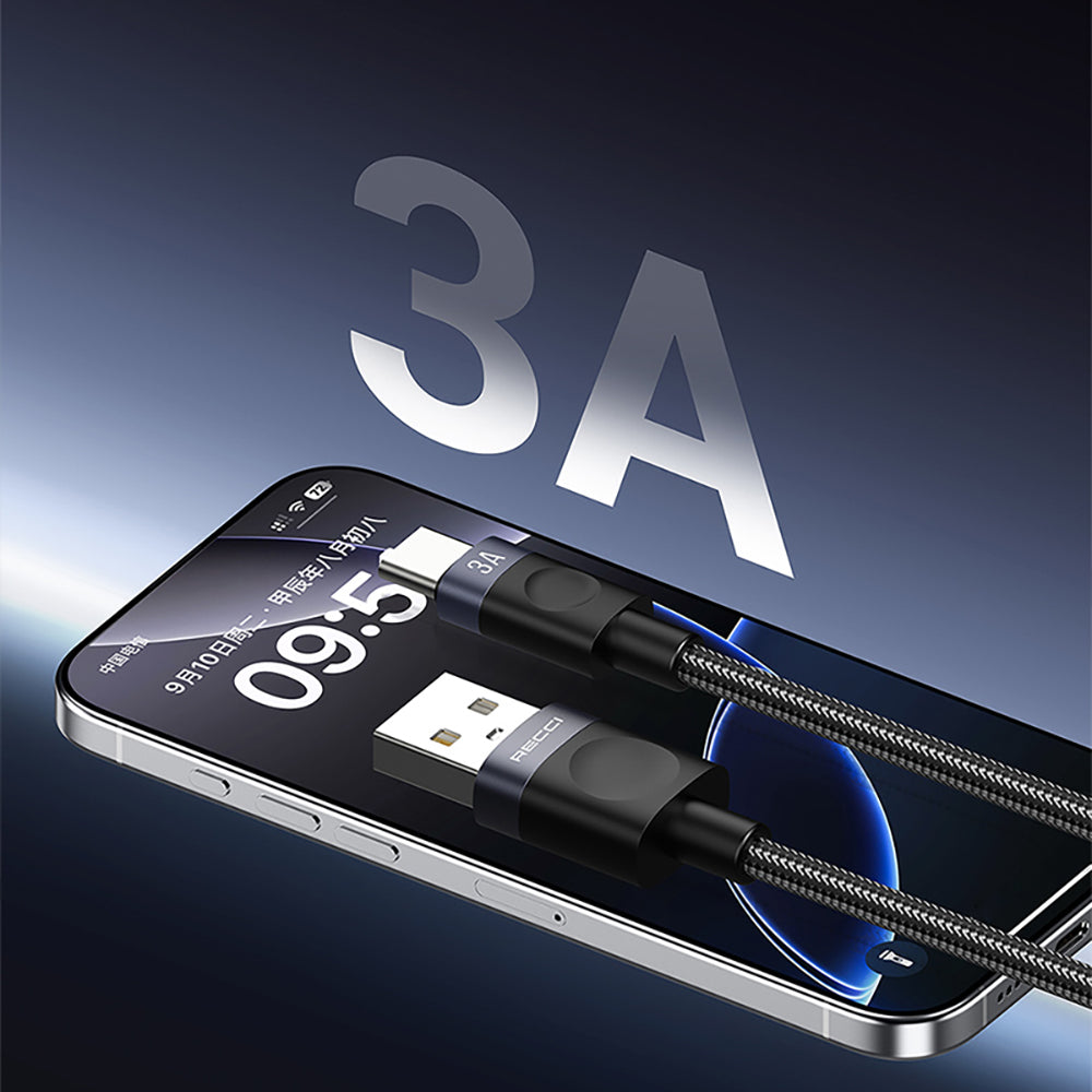 Recci RS50C USB-A to Type-C Örgü Tasarımlı Hızlı Şarj Özellikli Data ve Şarj Kablosu 1M
