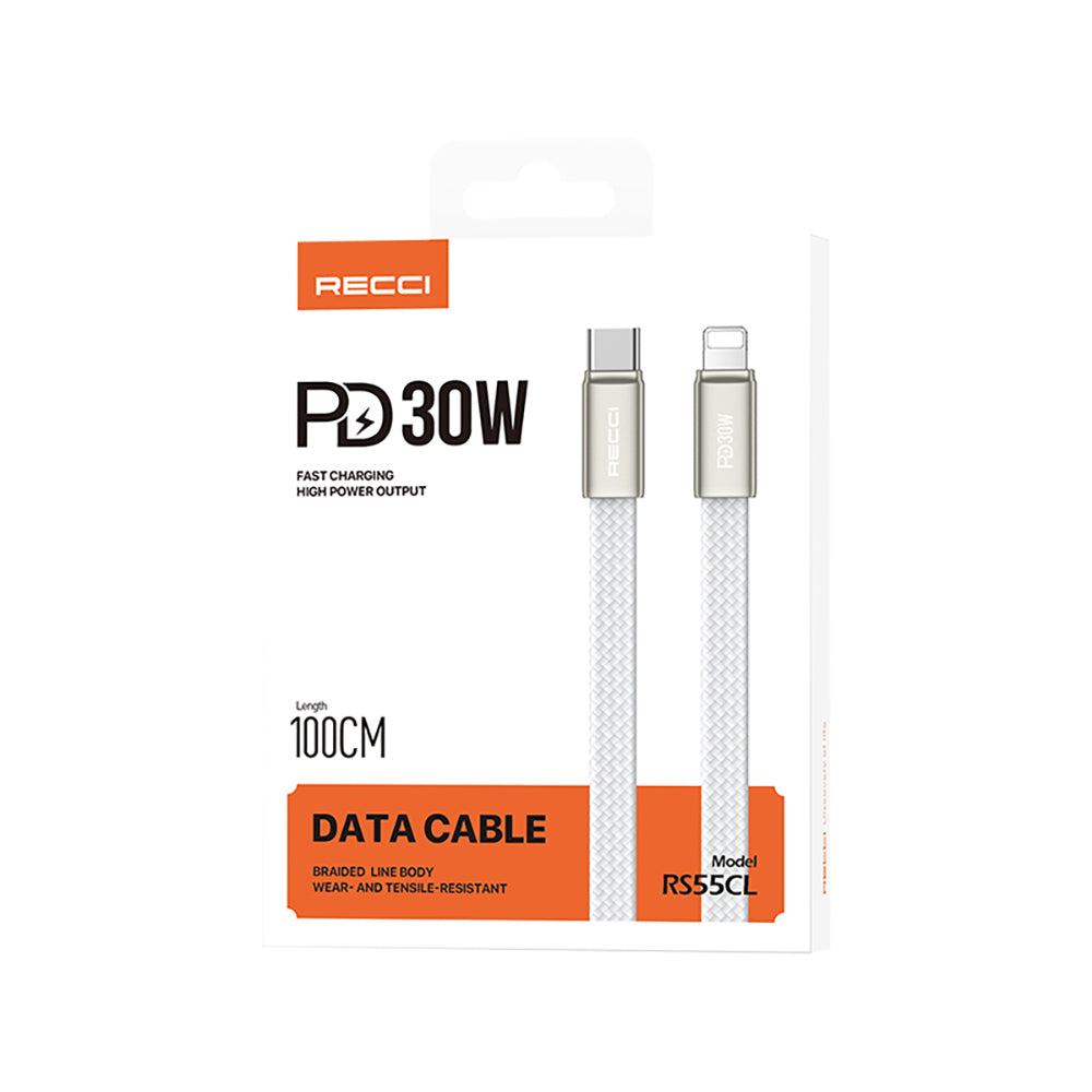 Recci RS55CL Type-C to Lightning PD Hızlı Şarj Özellikli Data ve Şarj Kablosu 30W 1M