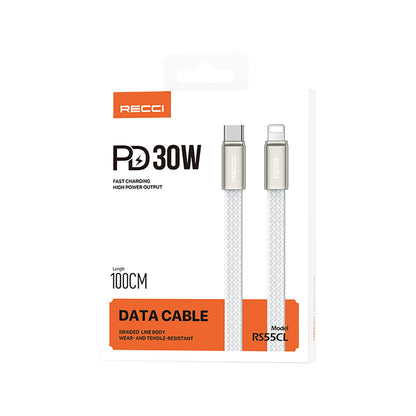 Recci RS55CL Type-C to Lightning PD Hızlı Şarj Özellikli Data ve Şarj Kablosu 30W 1M