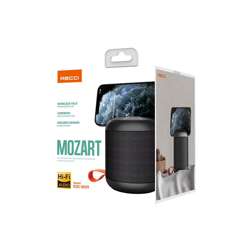 Recci RSK-W09 Mozart Serisi Hi-Fi Askılı Telefon Tutuculu Wireless Bluetooth 5.0 Speaker Hoparlör 1200mAh