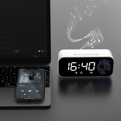Recci RSK-W11 FM/TF Çift Alarmlı Dijital Saatli Wireless Bluetooth 5.0 Speaker Hoparlör 3W 1200mAh Beyaz