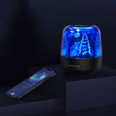 Recci RSK-W20 Magic Forest Serisi TF/AUX/USB Hi-Fi RGB Işıklı Wireless Bluetooth 5.0 Speaker Hoparlör 1200mAh Siyah