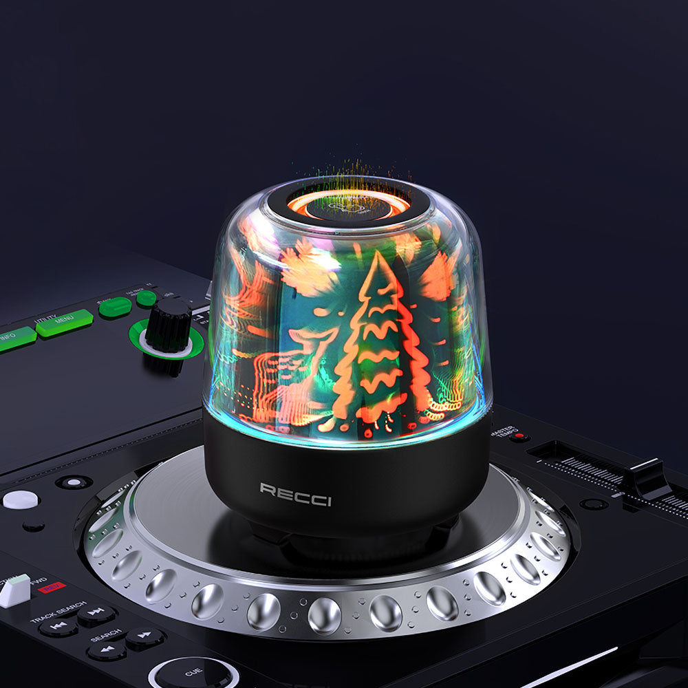 Recci RSK-W20 Magic Forest Serisi TF/AUX/USB Hi-Fi RGB Işıklı Wireless Bluetooth 5.0 Speaker Hoparlör 1200mAh Siyah