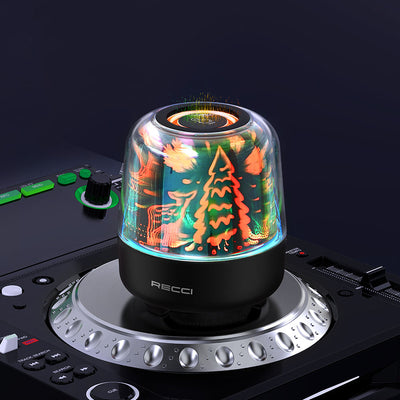 Recci RSK-W20 Magic Forest Serisi TF/AUX/USB Hi-Fi RGB Işıklı Wireless Bluetooth 5.0 Speaker Hoparlör 1200mAh Siyah