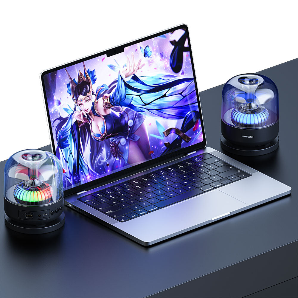 Recci RSK-W31 Amber Serisi FM/TF/AUX Hi-Fi RGB Işıklı Wireless Bluetooth 5.0 Speaker Hoparlör 5W 500mAh Siyah