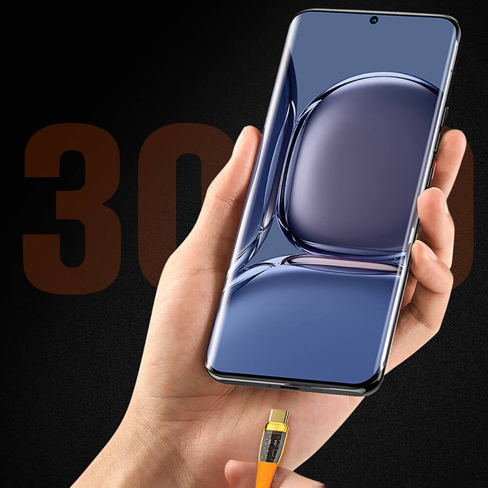 Recci RTC-P19CC Amber Serisi Type-C to Type-C PD 100W Şeffaf Tasarım Şarj ve Data Kablosu 1.5M Turuncu