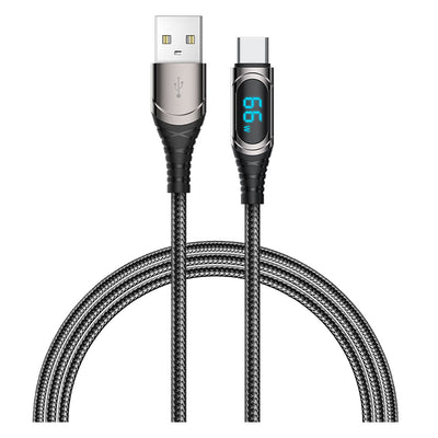 Recci RTC-P21C Ghost Serisi 66W 6A Hızlı Şarj Özellikli USB-A To Type-C Kablo 1.2M Siyah