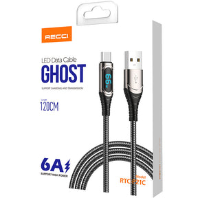 Recci RTC-P21C Ghost Serisi 66W 6A Hızlı Şarj Özellikli USB-A To Type-C Kablo 1.2M