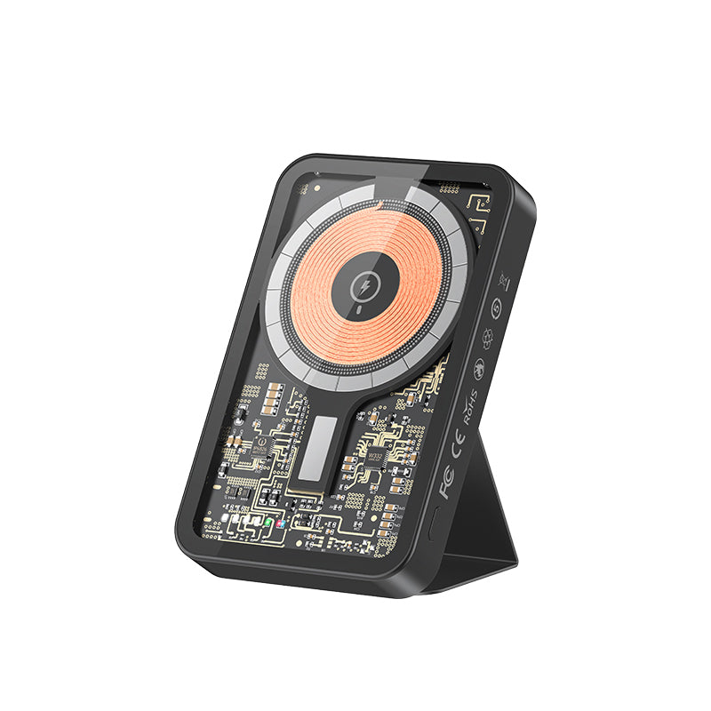 Recci W07 Şeffaf Tasarım Standlı 15W M-safe Şarj Özellikli 20W PD Hızlı Şarj Powerbank 5000mAh