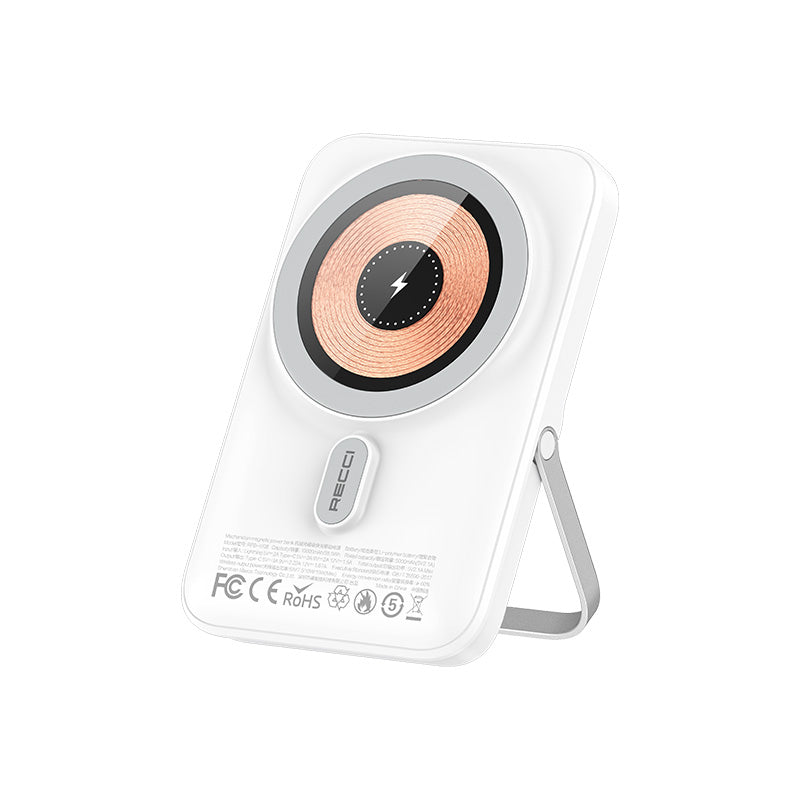 Recci W08 Metal Standlı 15W Magsafe Şarj Özellikli 20W PD Hızlı Şarj Powerbank 10000mAh Siyah