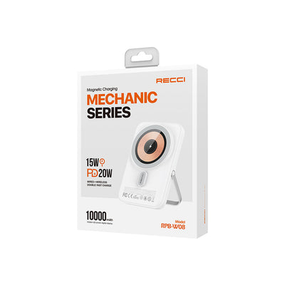 Recci W08 Metal Standlı 15W Magsafe Şarj Özellikli 20W PD Hızlı Şarj Powerbank 10000mAh Siyah
