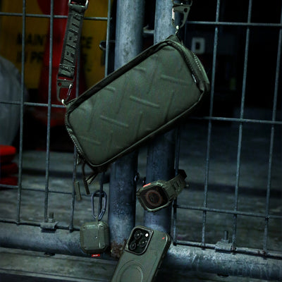 Skinarma Sling Pouch Juno Cross-Hatch Desenli Naylon Scout Boyun Askı Kayışlı Çapraz Vücut Çantası Yeşil