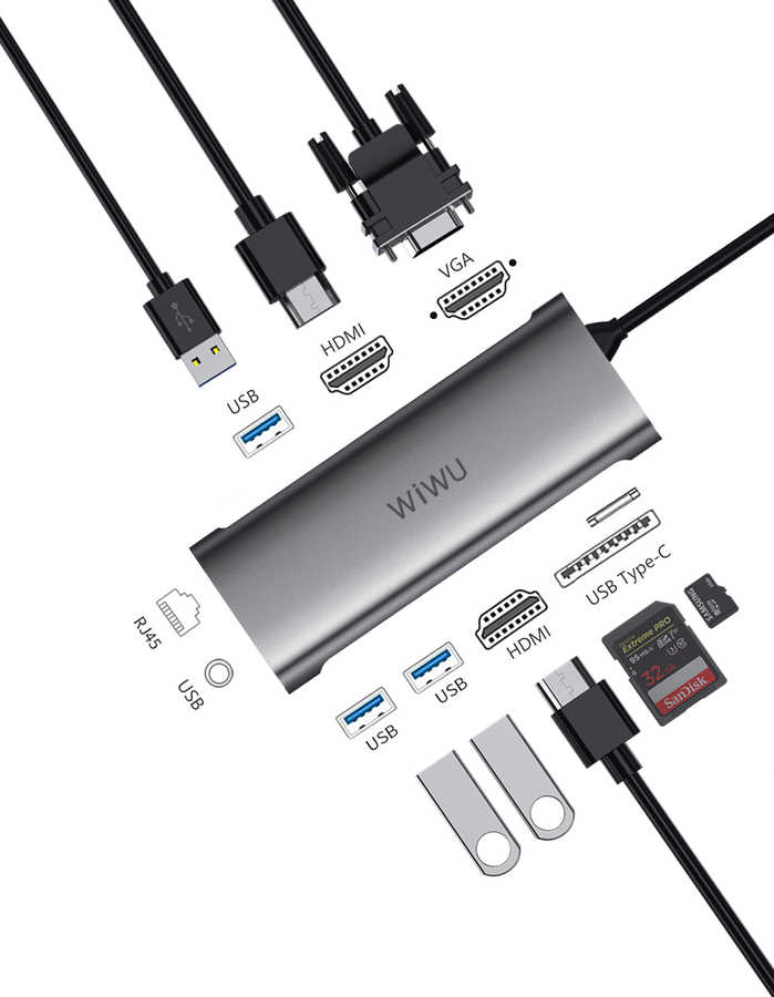 Wiwu Alpha 11312H 11 in 1 Type-C Hub Gri
