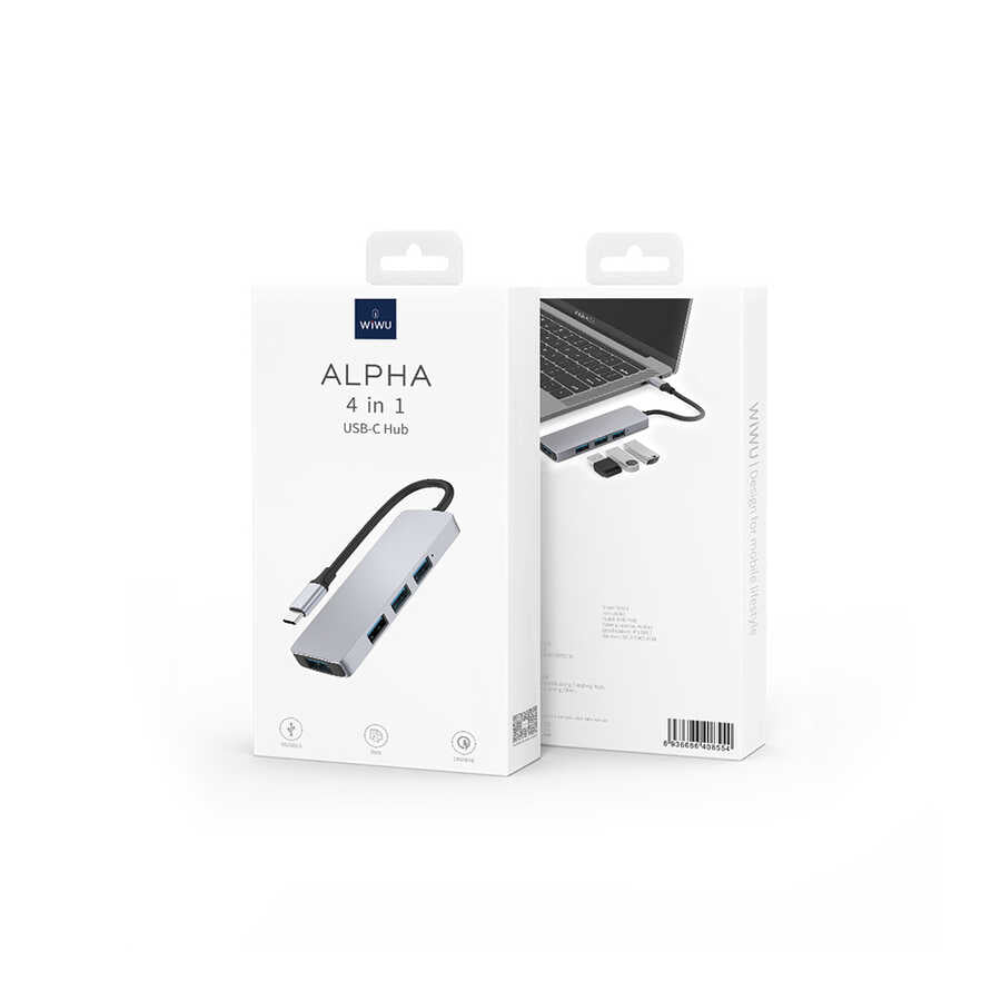 Wiwu Alpha A440 Pro 4 in 1 Type-C Hub 4'lü Usb Çoğaltıcı Gri