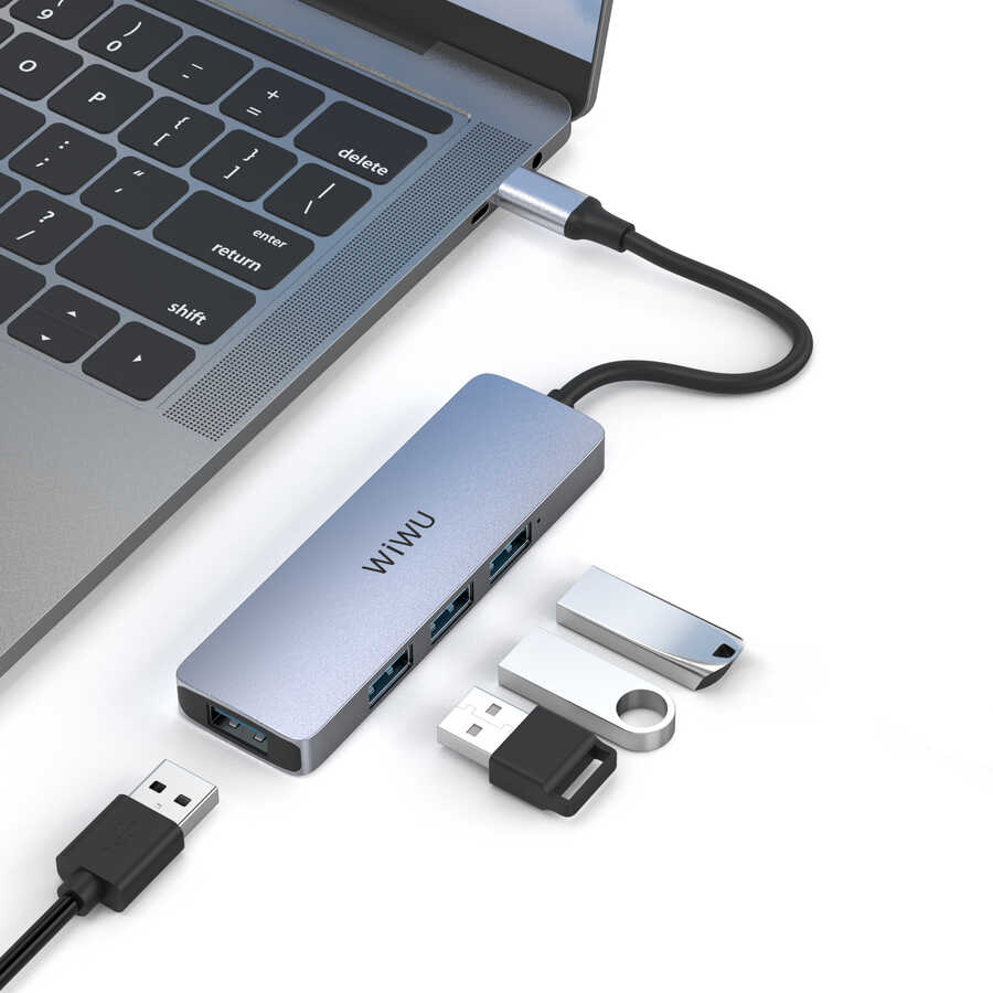 Wiwu Alpha A440 Pro 4 in 1 Type-C Hub 4'lü Usb Çoğaltıcı Gri
